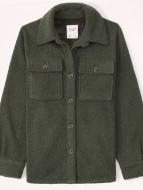 Abercrombie & Fitch Olive Green Sherpa Button Up Cozy Shirt Jacket Shacket- XS